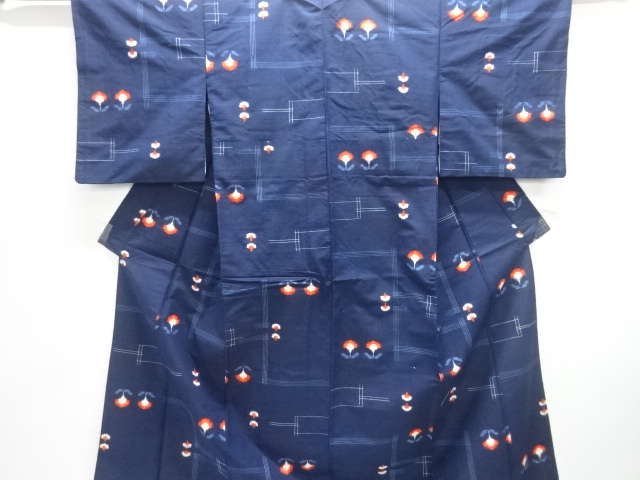JAPANESE KIMONO / SILK / HAND WOVEN TSUMUGI / FLORAL PLANTS